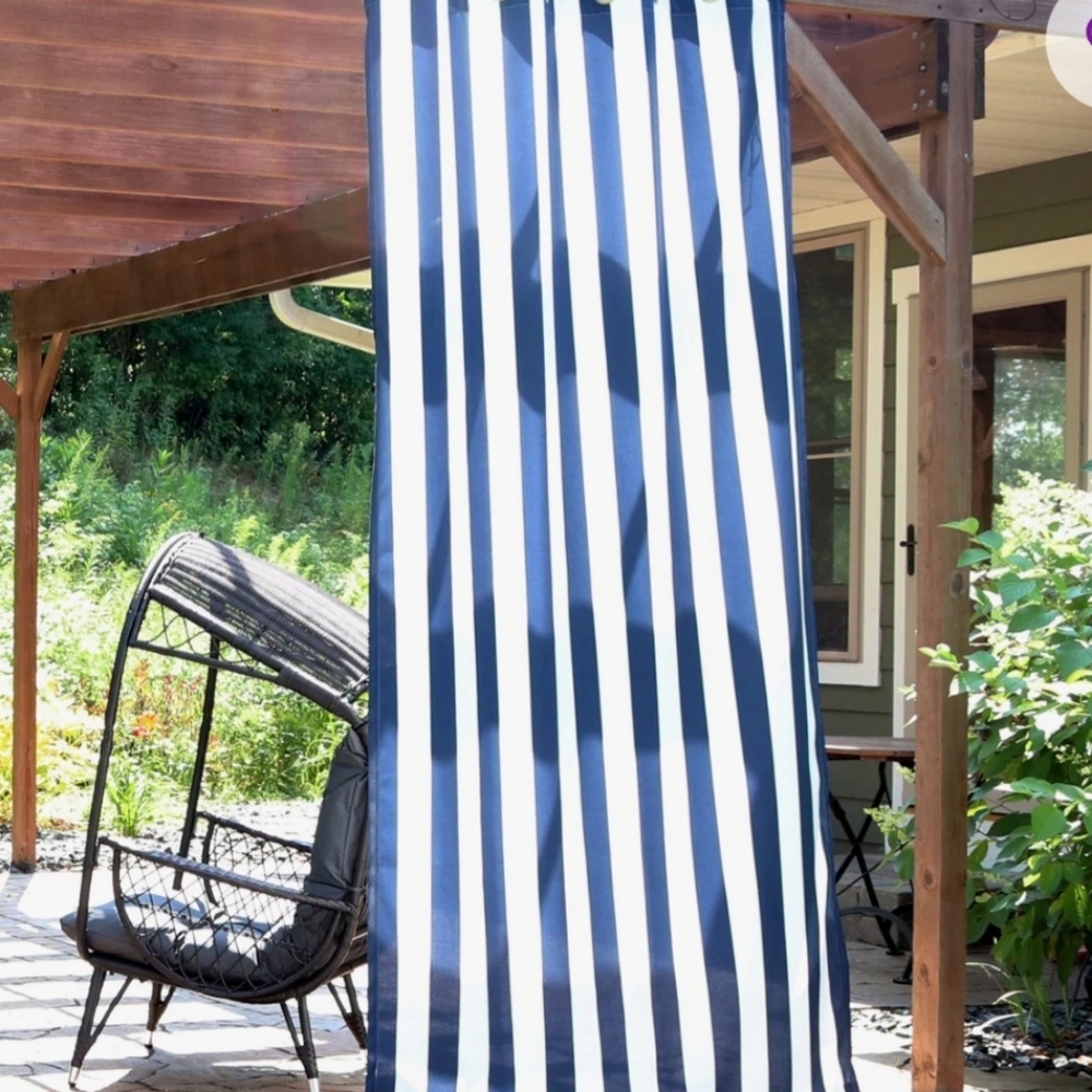 Outdoor Drapes Curtains Grommet Blue and White Stripped. 50x84 Set Of 2 - Picture 13 of 13